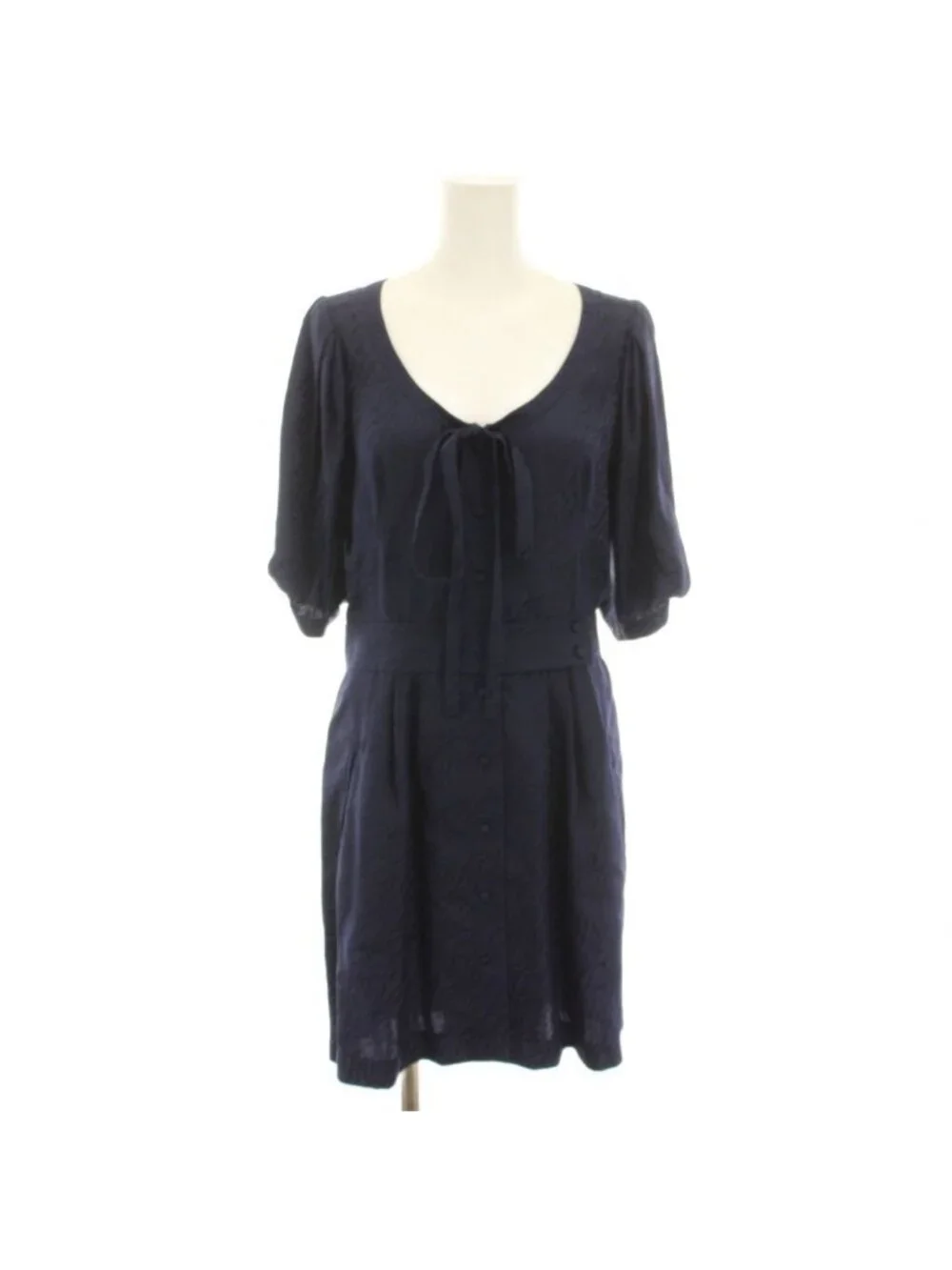 Balenciaga Silk Dress Knee Length Neck Half Sleeves Ribbon All Over Pattern 38